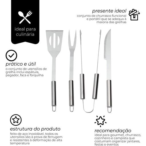 Kit para Churrasco com 4 Peças em Aço Inox BBQ Expertt