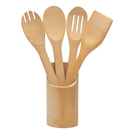 Kit de Utensílios com Suporte em Bambu 5 Peças