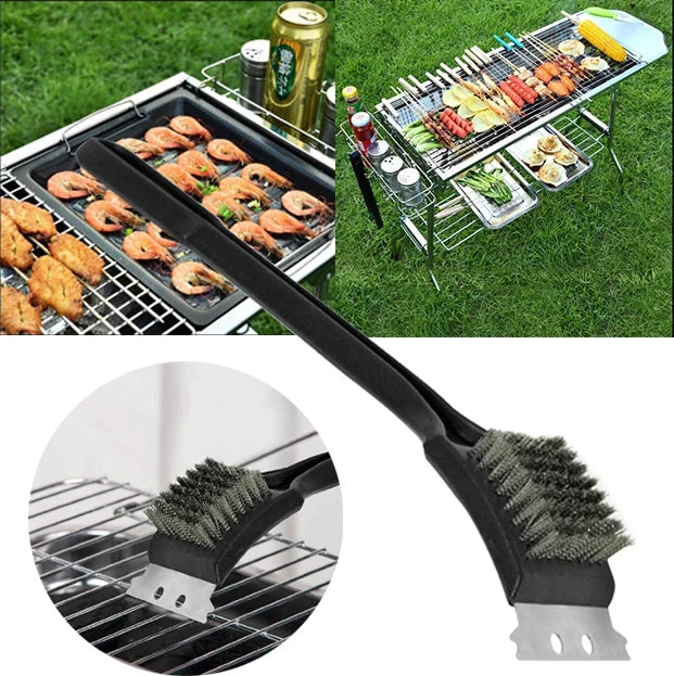 ESCOVA PARA LIMPAR GRELHA COM RASPADOR - BBQ - COMPRE 1 LEVE 2