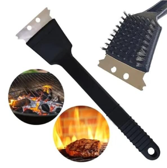 ESCOVA PARA LIMPAR GRELHA COM RASPADOR - BBQ - COMPRE 1 LEVE 2